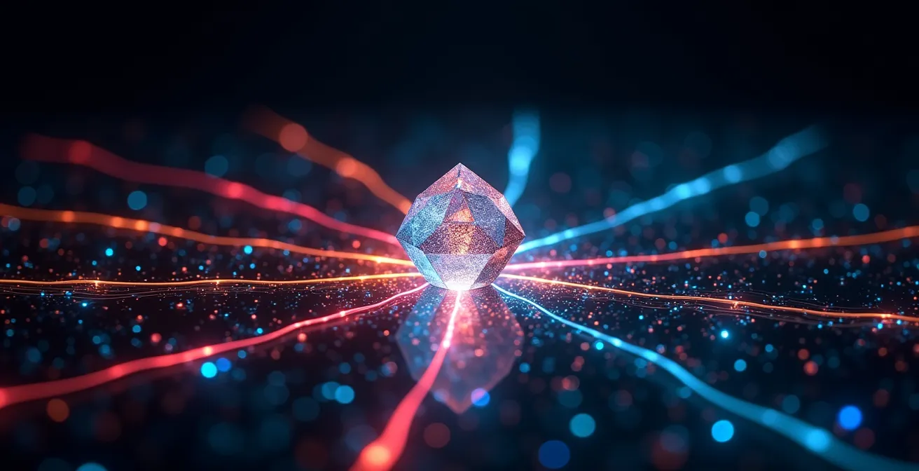 Abstract visualization of interconnected global data flows in a CRM system