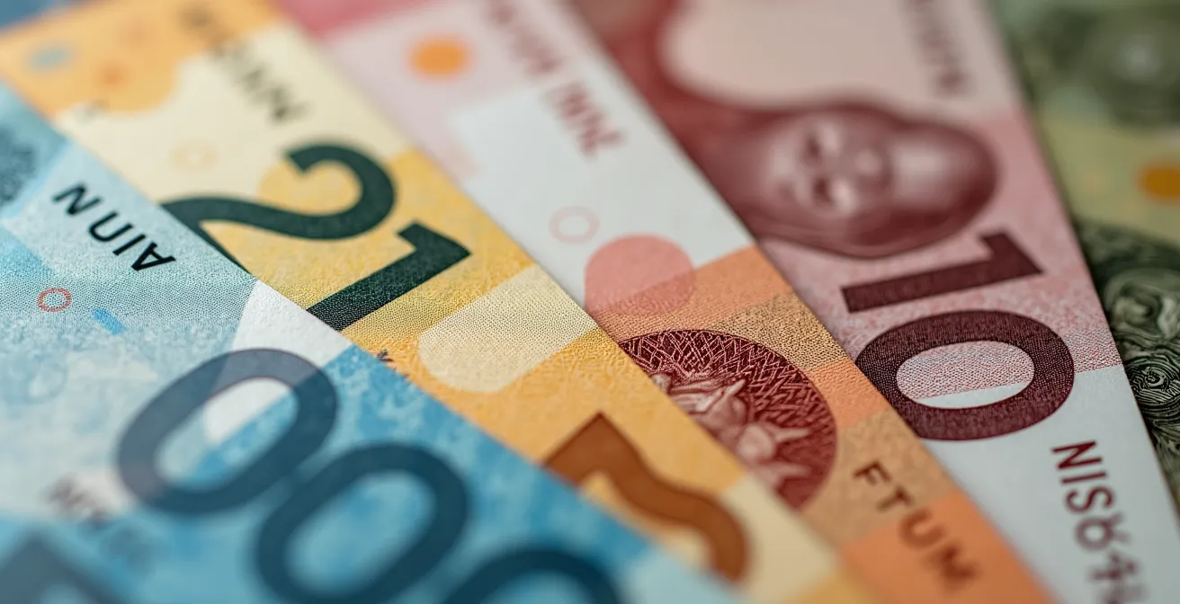 Macro photography of international currency details showing exchange complexity