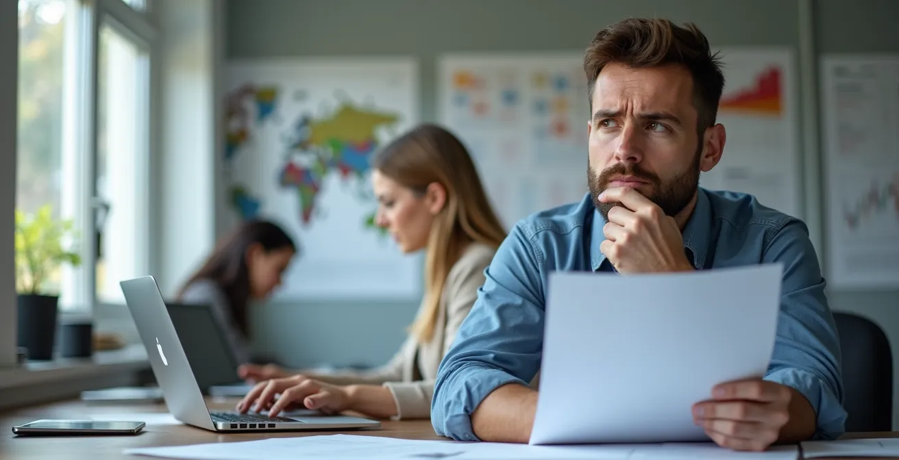 Business professional analyzing shipping invoices with charts and graphs on desk