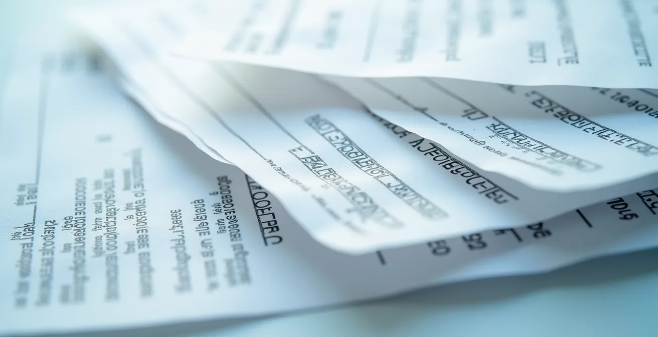 Macro photograph of layered financial documents showing tax complexity