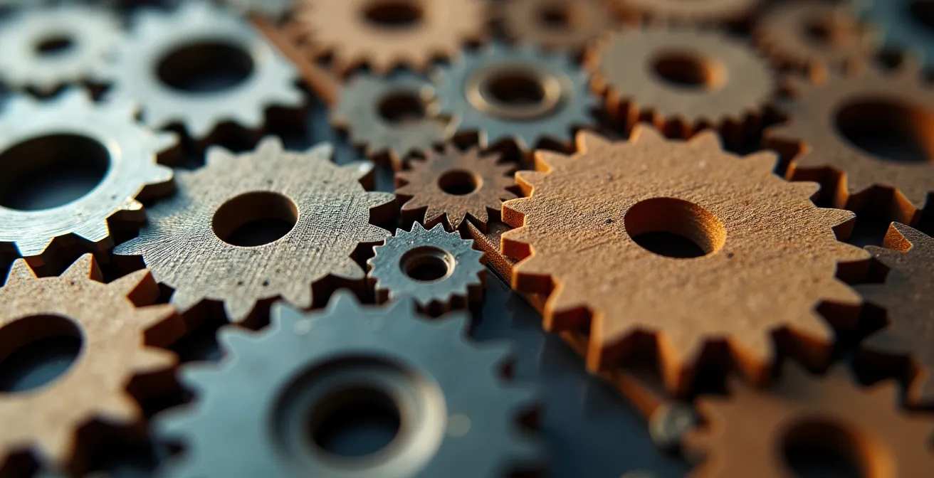 Split composition showing global standardized processes transitioning into diverse local market implementations