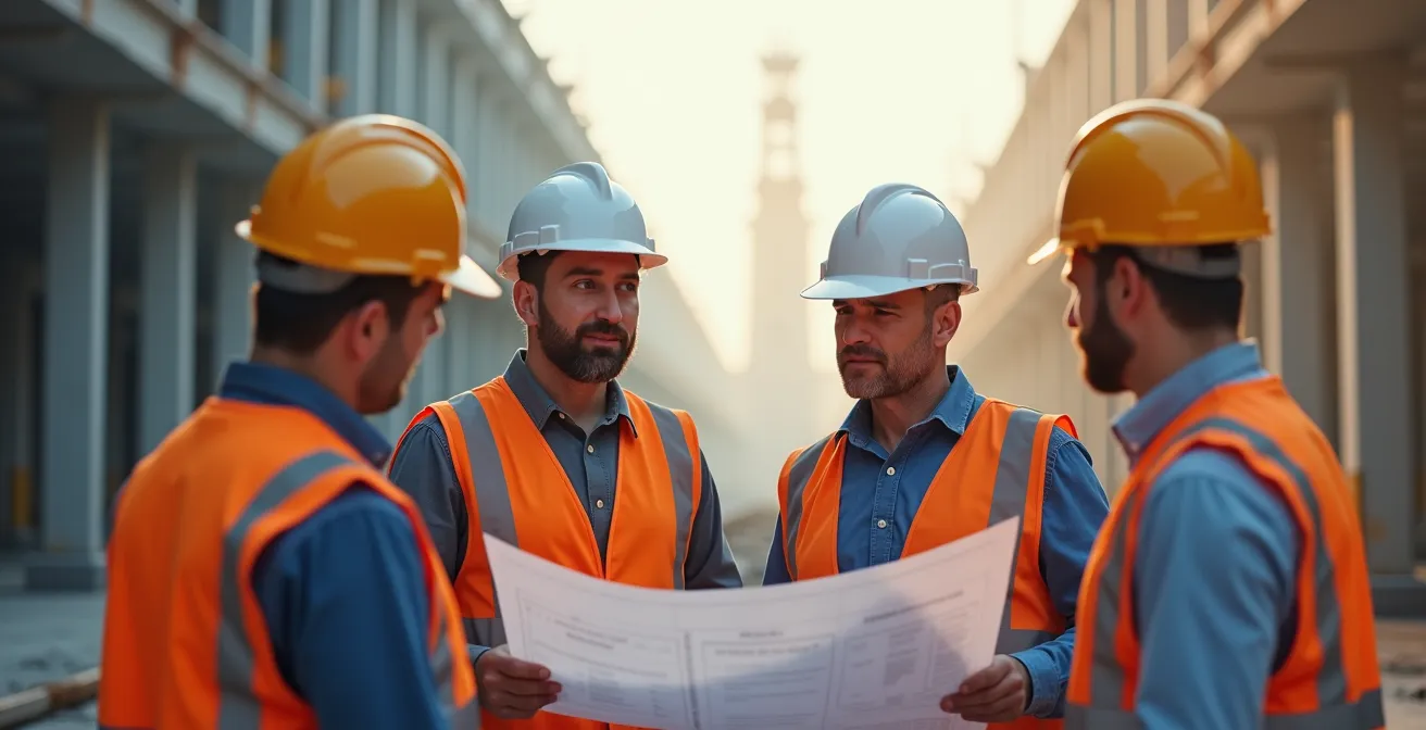 Split composition showing new construction site versus existing industrial facility