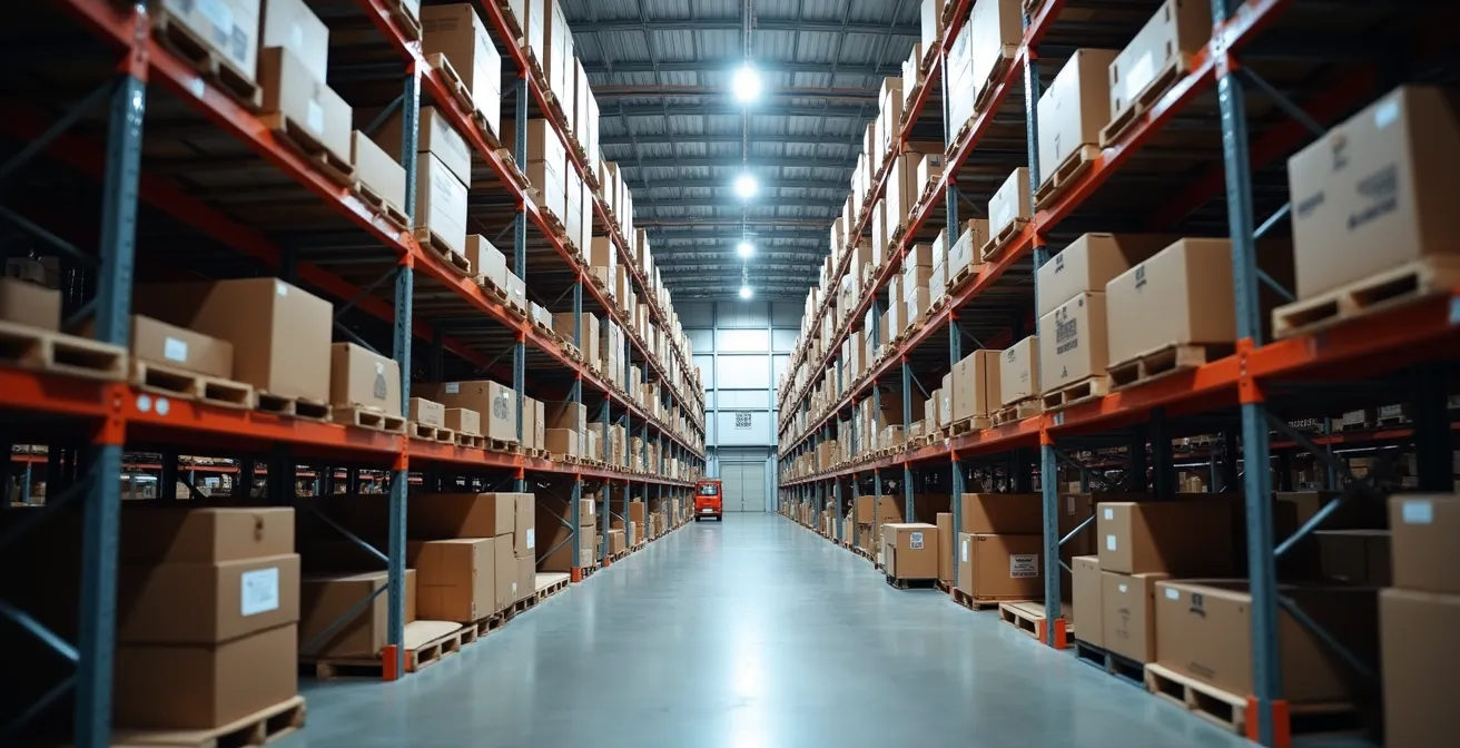 Strategic buffer zones in a modern warehouse showing a hybrid inventory approach