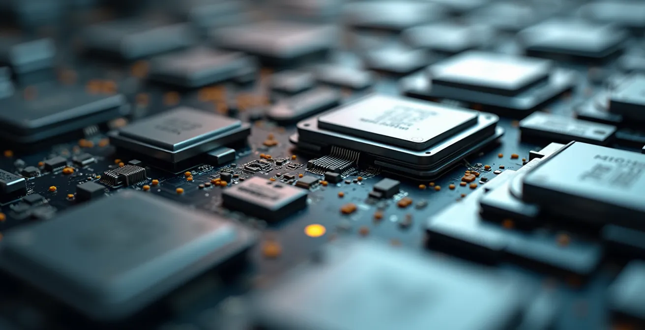 Extreme close-up of precision manufacturing components with selective focus